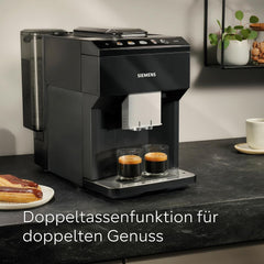 Machine à expresso automatique classique Siemens EQ500, écran couleur TFT, 5 types de café et de lait, fonction double tasse, nettoyage facile, unité de percolation amovible, avec tuyau à lait, noir, TP511E19