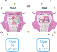 CutiePlusU Couches pour adultes, 10 pièces, culottes jetables pour incontinence avec drap pour femmes et hommes, absorption maximale pendant la nuit – Petite princesse (grande taille 94-119 cm)