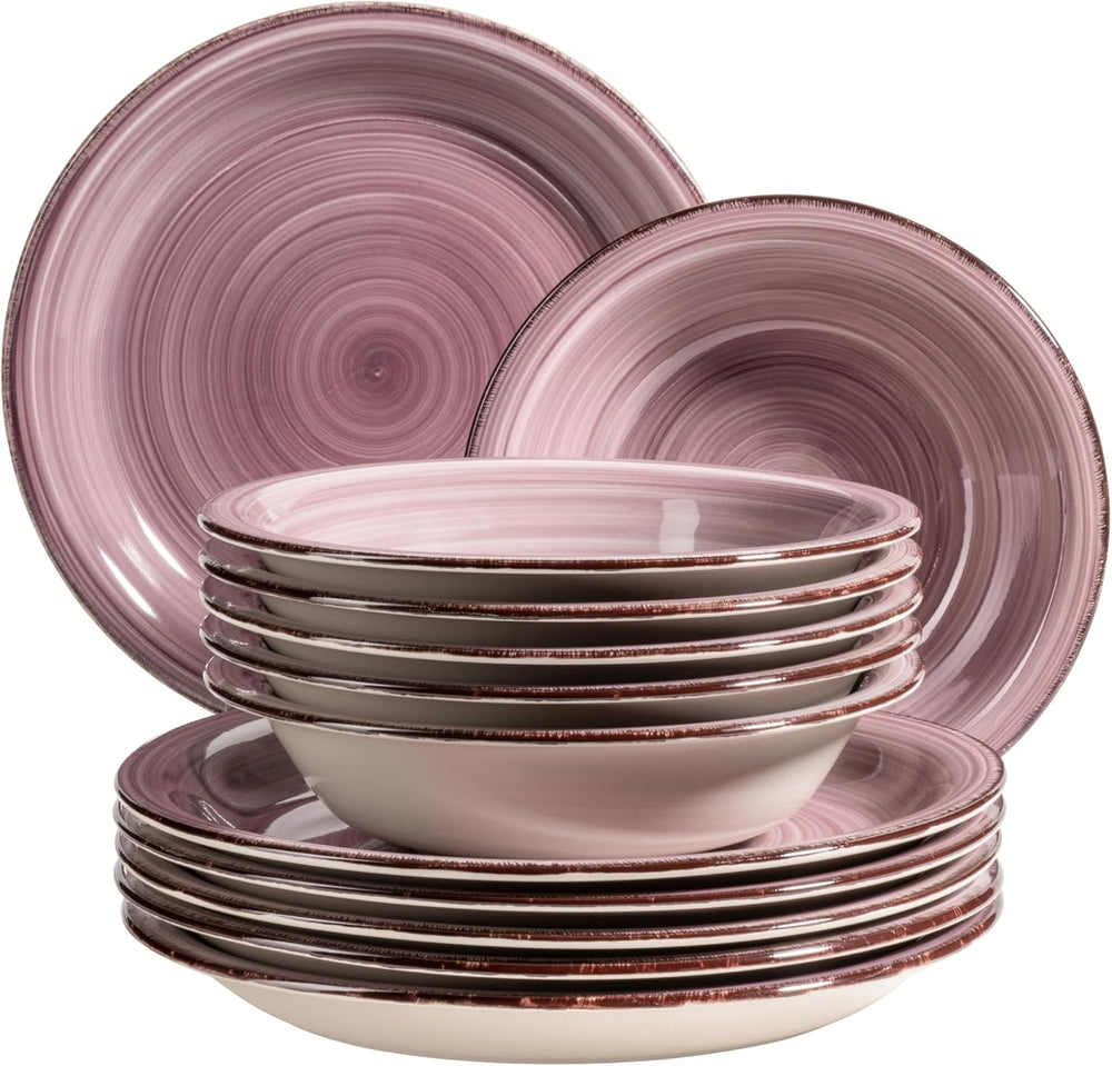 MÄSER 931951 Bel Tempo II Service de table pour 6 personnes Look vintage moderne Service de table 12 pièces Peint à la main Baie Violet Céramique
