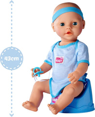 Simba 105030044 - Poupée nouveau-né - Garçon, poupée entièrement en vinyle avec yeux endormis, fonction boire et mouiller et accessoires, 8 pièces, 43 cm, poupée bébé, à partir de 3 ans