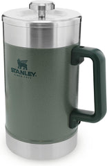 STANLEY Classic Stay Hot Coffee Press 1,4 L Hammertone Green - Garde le café chaud pendant 4 heures - Sédiment minimal - Presse à café intégrée en acier inoxydable - Sans BPA - Passe au lave-vaisselle