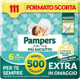 Pampers Baby Dry XL Taille 6 (15-30 kg), 111 couches + 500 points câlins supplémentaires gratuits