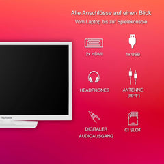TELEFUNKEN XH24O550M-W TV 24 pouces - TV HD-Ready avec diagonale d'écran de 60 cm et triple tuner intégré, TV LED blanche