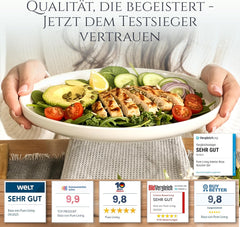 Service de vaisselle 48 pièces en grès céramique pour 12 personnes, design Ibiza, GAGNANT DU TEST. Un magnifique ensemble de vaisselle méditerranéenne en grès céramique comprenant des bols et des assiettes. Service de table Pure Living, beige.