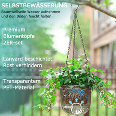 Lot de 2 jardinières suspendues à arrosage automatique, pot de fleur suspendu d'intérieur de 16,5 cm avec 3 crochets et trous de drainage pour une utilisation intérieure et extérieure, plafond, balcon et décoration murale (gris)