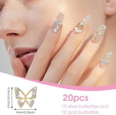 20 bucăți de pandantive pentru unghii cu fluturi cu sclipici, pietre decorative pentru unghii, pietre pentru unghii, nail art cu fluturi, strasuri, pandantive pentru unghii de Ziua Îndrăgostiților, decorare DIY pentru huse de telefon mobil