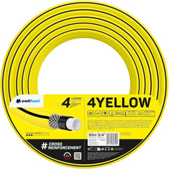Tuyau d'arrosage Cellfast JAUNE, léger, résistant, 4 brins, tresse croisée durable, résistant aux UV et aux algues, résistant à la torsion, technologie REACH, 20 bar, -10/+50°C, fermeture: 3/4", 50m