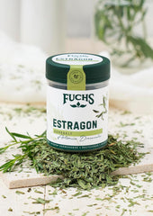 Fuchs Gewürze - Estragon gerebelt - französisches Kraut zur Verfeinerung von Salaten, Sauce Hollandaise oder Rührei - natürliche Zutaten - 10 g in wiederverwendbarer, recyclebarer Dose