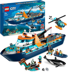 Navire de recherche arctique LEGO City, grand bateau jouet flottant avec hélicoptère, bateau gonflable, sous-marin Rov, épave viking, 7 figurines et figurine d'orque, cadeau pour enfants de 7 ans et plus 60368 Ensembles de construction Besuche den LEGO-Store Single