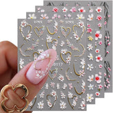 JMEOWIO 3D Nagelsticker Blume Nail Art Sticker Selbstklebend Nagelaufkleber 5D Stereoskopisch Frühling Sommer Floral Dekoration Nageldesign Zubehör 4 Blatt