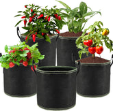 5 x 12L Ghivece pentru roșii, Saci de plantare din material nețesut cu mânere, Ghivece de grădină îngroșate și ventilate, Saci de plantare reutilizabili pentru cartofi, roșii, legume, flori și căpșuni