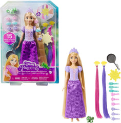 Disney Prinzessin-Spielzeug, Rapunzel-Puppe mit Haarverlängerungen mit Farbwechseleffekt und Hair-Styling-Zubehör, inspiriert vom Disney-Film