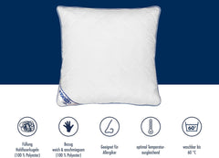 Oreiller contour du corps Irisette 80X80 Cm avec housse amovible en microfibre douce, lavable jusqu'à 60°C, blanc/bleu, certifié Oeko-Tex, produit selon la norme de qualité allemande Oreillers standard Naty Shop