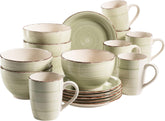 MÄSER 931490 Bel Tempo II Service de petit-déjeuner pour 6 personnes au look vintage, céramique peinte à la main, service de table 18 pièces, vert, grès