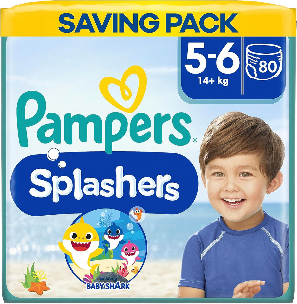Pampers (Ancienne Version), Short de Bain Jetables Splashers - Taille 5/6 (14kg+) - Carton de 8 Paquets de 10