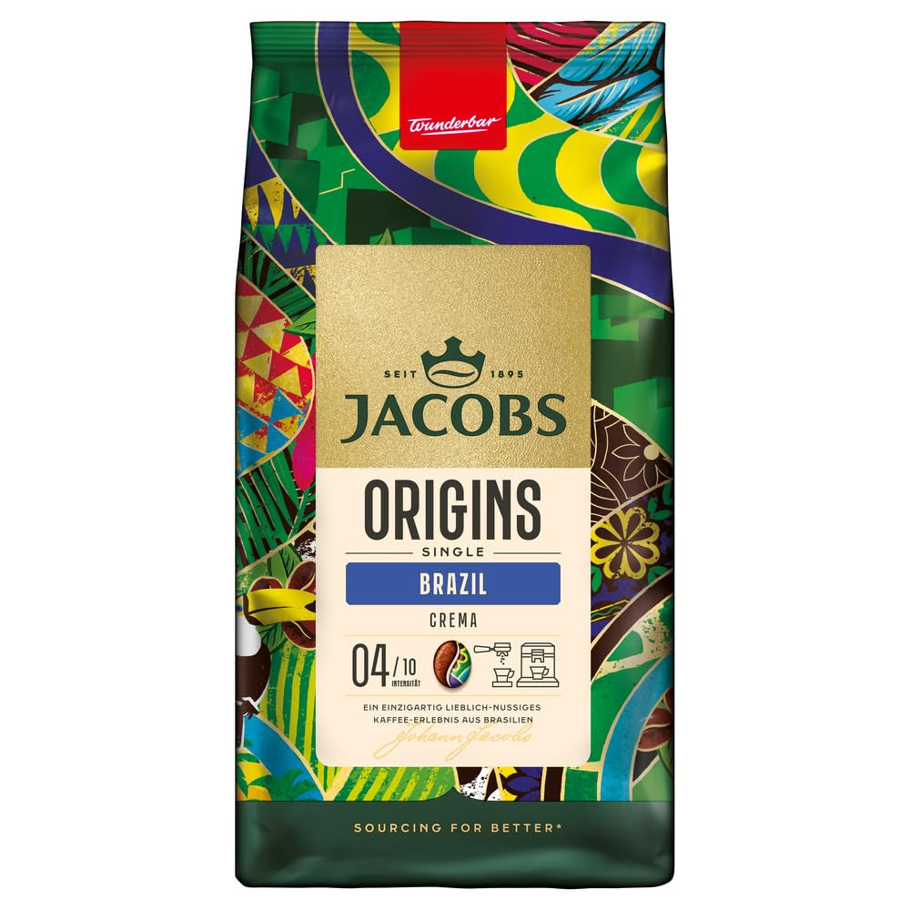 Jacobs Kaffeebohnen Origins Brazil, Geschmack aux noix douces au Brésil, préparé à Brême, Intensité 4/10, Kaffee ganze Bohnen, 1 kg