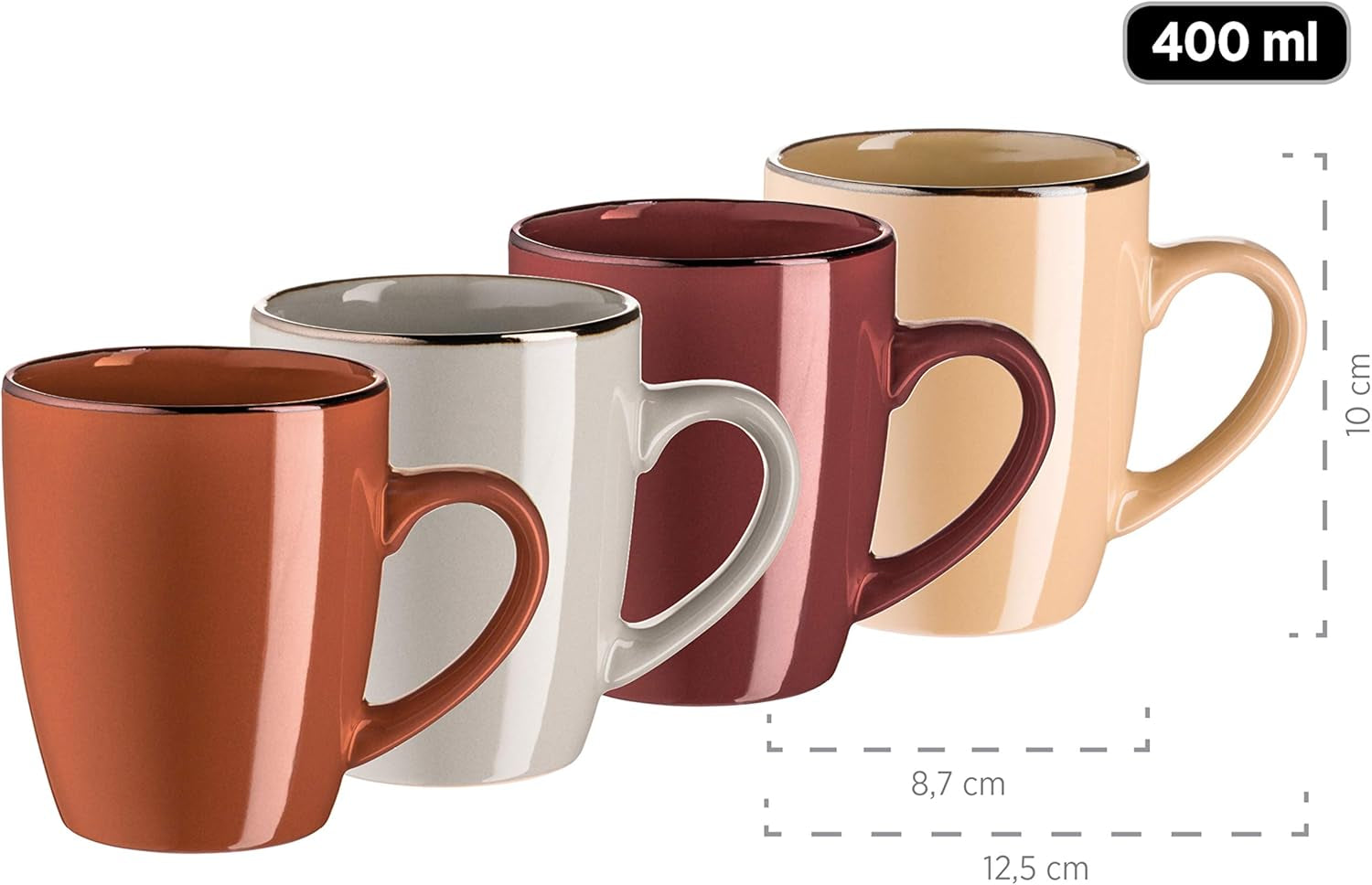 MÄSER 931871 Metallic Rim, Veselă modernă pentru 4 persoane cu margine de culoarea alamei, serviciu combinat din 16 piese Seturi vesela masa Naty Shop