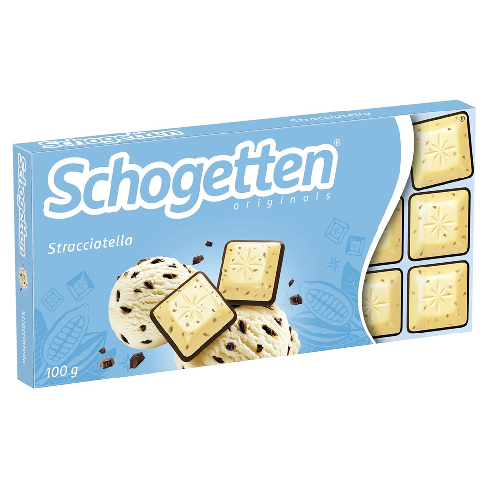 Tablette de chocolat Schogetten Stracciatella 100g, portion individuelle. Un délice. Pièce par pièce.
