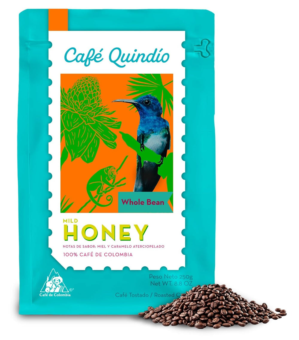 Café de spécialité Café Quindio - Grains de café 100% Arabica, Colombie - aux notes naturelles de miel léger (250g) - idéal pour les machines à café filtre ou porte-filtre