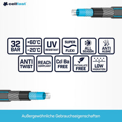CELLFAST Tuyau d'arrosage Tuyau d'arrosage 6 Couches Tuyau d'irrigation en Tissu Double tressé résistant aux UV Tuyau Flexible Anti-algues 32 Bar 1 Pouce 25 mètres Hobby