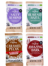 Barre biologique - Ensemble d'échantillons de 4 pièces/Amazing Black, Noisette, Pecan Caramel, Amande salée/Sans sucre ajouté, sans édulcorants/VÉGAN, SANS GLUTEN ET COMMERCE ÉQUITABLE / 4 x 70g