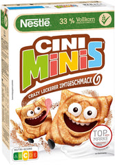 Nestlé CINI MINIS, Muesli à la cannelle, 37% de grains entiers vitaux, avec vitamines, calcium et fer, flocons croquants, paquet de 7 (7x375g)