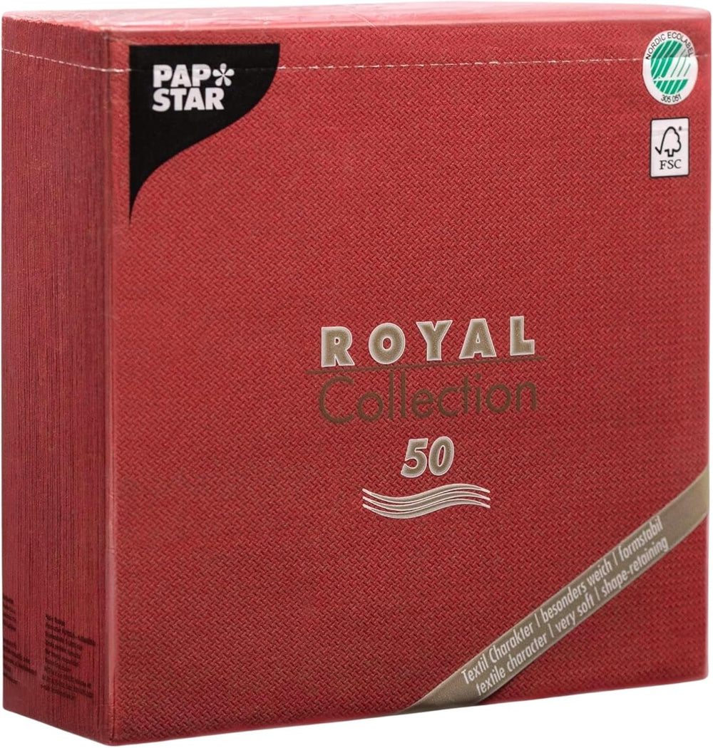 Papstar 11608 50 serviettes "Collection Royale" pli 1/4 40 X 40 cm, Bordeaux