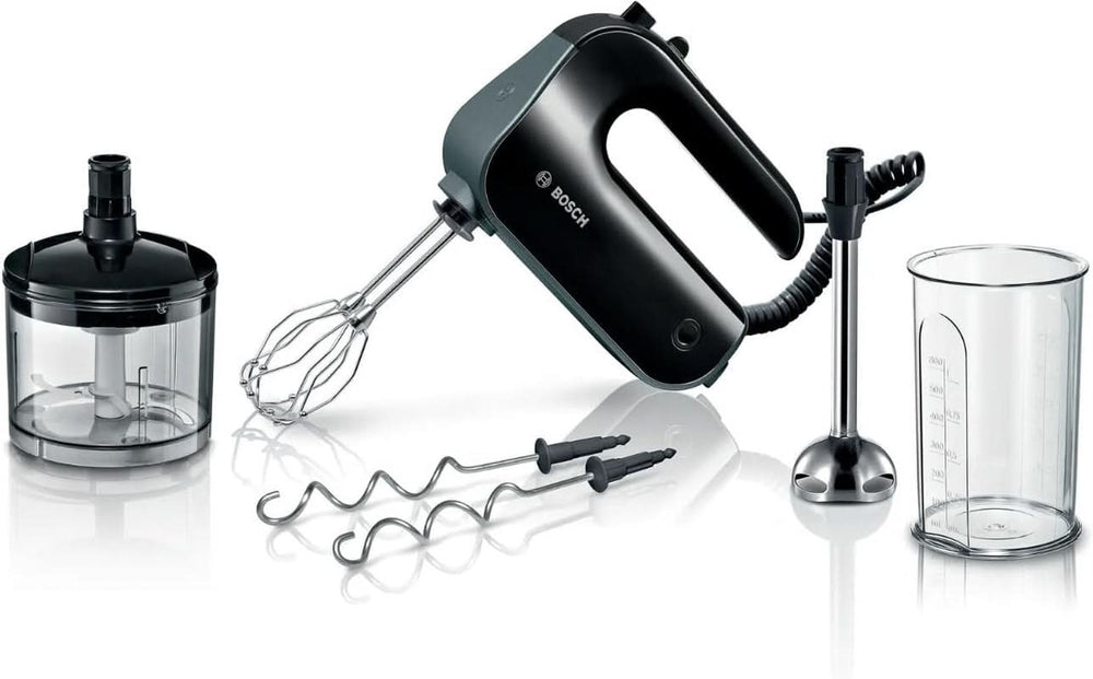 Bosch Handrührer Home Professional Styline MFQ4980B, 5 Stufen, 2 Edelstahl Rührbesen- Und Knethaken, Mixstab Edelstahl, Universalzerkleinerer, 850 W, Schwarz/Dark Silver Cuisine Naty Shop
