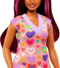 Barbie Fashionistas # 207 - Poupée avec pull-over, couleur rose, vêtements pour hommes, lunettes, plateau, chaussures, pour enfants à partir de 3 ans, HJT04
