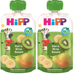 HiPP Bio Quetschie Kiwi in Birne-Banana - Charlie Zebra (8 x 100g), à partir de 1 an, 100% purée de fruits, sans sucre, végétalien, dans la meilleure qualité biologique (Packung mit 2)