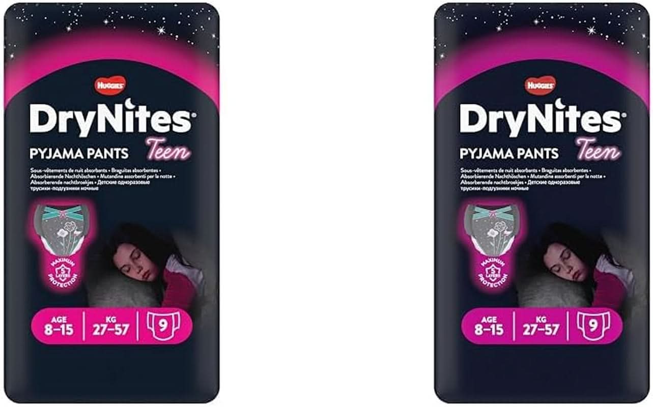 Scutece de noapte Huggies, pentru fete 8-15 ani (27-57 kg), foarte absorbante, 9 piese (pachet de 2) Mama si Copilul Naty Shop
