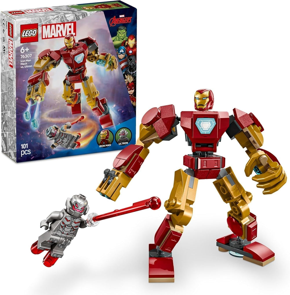 LEGO Marvel Iron Man Mech contre. Ultron - Jouet de super-héros avec 2 figurines - Figurine avec bras, jambes et doigts mobiles - Cadeau pour garçons et filles à partir de 6 ans 76307 Ensembles de construction Besuche den LEGO-Store Default Title