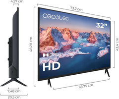 Téléviseur LED Cecotec 32" - TV LED Série 0 0032S. Écran 32 pouces, HD, résolution optimale pour les images et vidéos, système Dolby, mémoire flash, connectivité HDMI/USB, télécommande