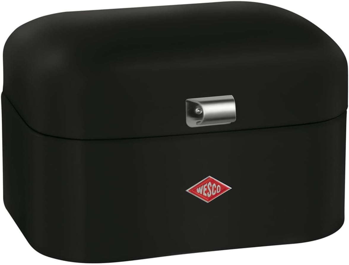 Coș de pâine WESCO Single Grandy în culoarea verde mentă, tablă de oțel acoperită cu pulbere, găuri de ventilație și mâner robust Cutii depozitare alimente Naty Shop Negru mat