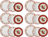 Hutschenreuther Service de table de Noël rouge Happy Wintertime pour 6 personnes, porcelaine, multicolore, 6 assiettes de petit-déjeuner, 6 assiettes plates et 6 assiettes plates, passe au lave-vaisselle et au micro-ondes