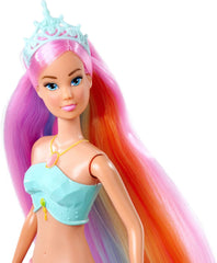 Steffi Love Magic Rainbow Mermaid, poupée sirène avec fonction de lumière arc-en-ciel magique et cheveux extra longs, 39 cm, à partir de 3 ans