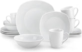 MALACASA Service de table pour 4 personnes, 16 pièces en porcelaine blanche, service de table moderne avec 4 assiettes plates, assiettes à dessert, assiettes et tasses Suma, série ELISA