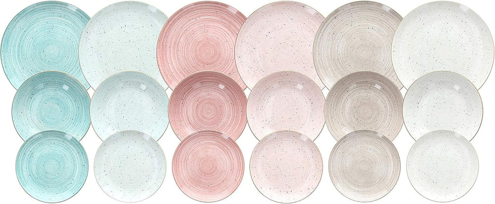 Set de veselă Pepper Bamboo pentru 6 persoane, 18 piese, porțelan, multicolor