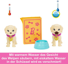 Adoption Barbie Puppy - Poupée et 2 chiots, avec certificats d'adoption, effet changement de couleur, cage et accessoires, pour enfants à partir de 3 ans, HKD 86