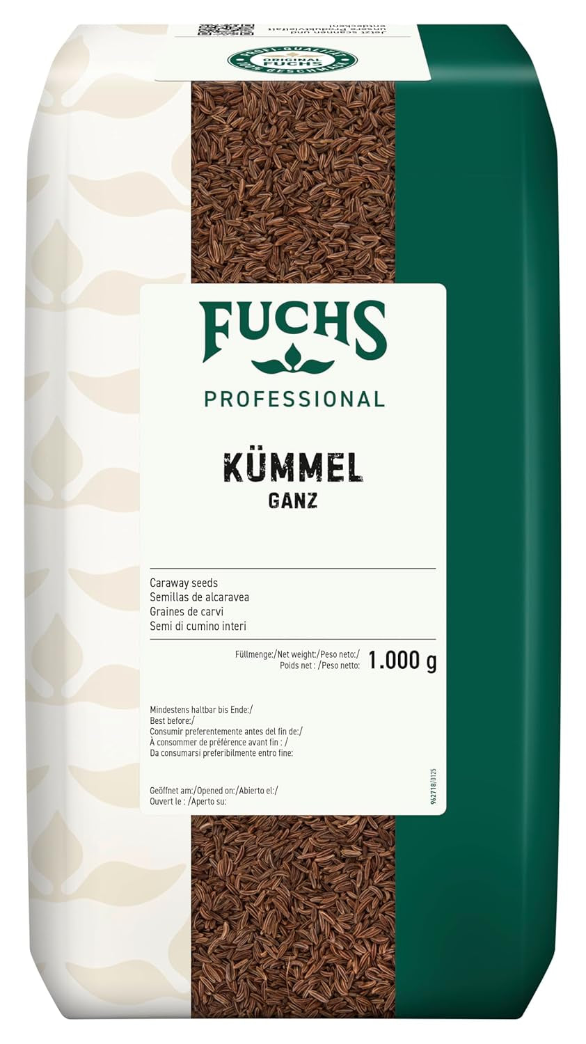 Fuchs Professional - Kümmel ganz | Ungemahlen, zum Würzen von Bratkartoffeln ou Krautgerichten | Qualité professionnelle pour les grossistes et la gastronomie | Sac recyclable de 1 kg