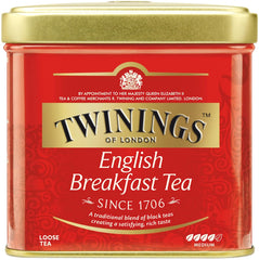 Twinings English Breakfast Tea Thé noir en vrac dans une boîte à thé Thé noir fort issu de feuilles de thé de haute qualité cueillies dans les meilleures plantations de thé du Sri Lanka et de l'Inde G, neutre, 100 grammes