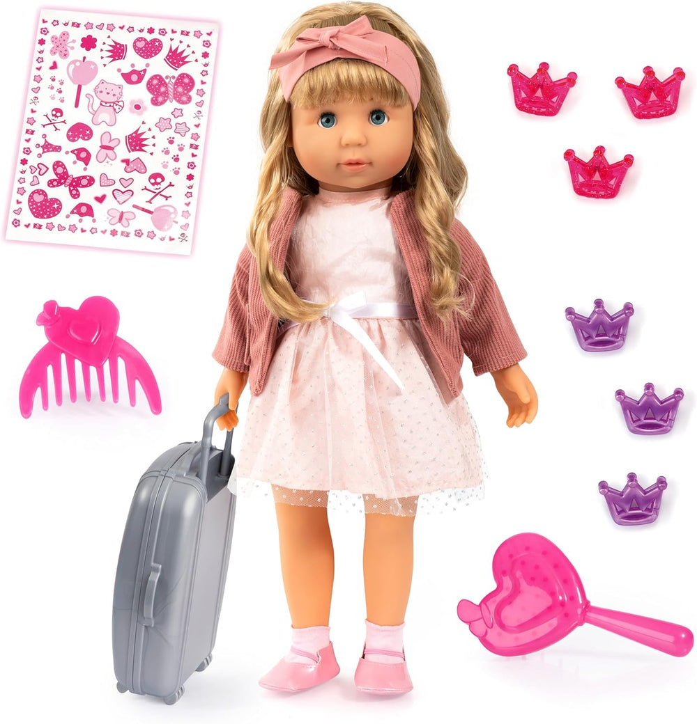 Bayer Design 94634AT Charlene poupée interactive avec cheveux, lacht, mit Küsschengeräusch, Funktionspupe, weicher Körper, Schlafaugen, Zubehör, 46 cm, Rosa
