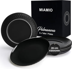 MIAMIO - Service de table/assiettes modernes en céramique 6 pièces pour 6 personnes - Collection Palmanova (Noir, Grandes assiettes (6x))