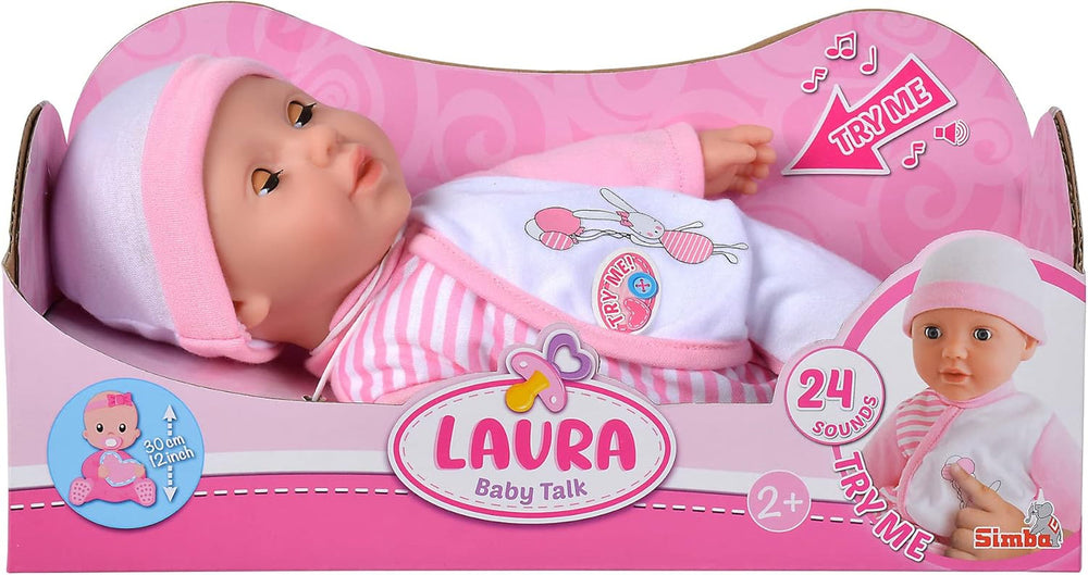 Simba 105140020 - My Love Baby Talk, poupée au corps doux avec des yeux endormis dans une jolie combinaison, émet 24 sons de bébé, 30 cm, poupée pour enfants à partir de 2 ans