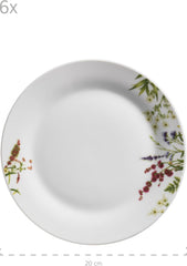 Mäser Herbal Garden, set de veselă pentru 4 persoane, format din 18 piese, cu design floral detaliat, inclusiv farfurii de cină, farfurii de supă și farfurii de desert, porțelan, alb