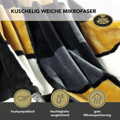 Gözze - Couverture douce et confortable, sensation cachemire, grammage du tissu lourd 500 G/M², Antigua, 150 X 200 Cm - Moutarde/Noir/Blanc Lits et Couvertures Besuche den Gözze-Store