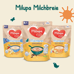 Milupa Stracciatella Milk Porridge - Céréales pour bébé sans gluten, sans huile de palme - Sans conservateurs ni colorants - Dès 8 mois - 4 x 400 g