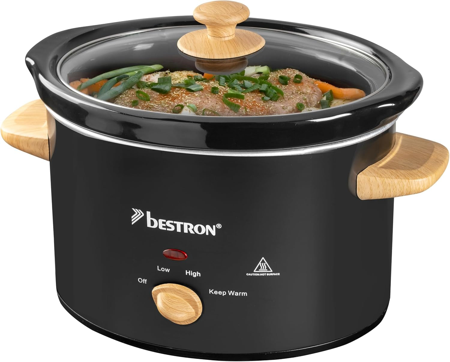 Bestron slow cooker cu tigaie ceramică și capac din sticlă, termostat cu 3 niveluri, ideal pentru multe feluri de mâncare, cum ar fi carne, supe și legume, 3,5 litri, culoare: argintiu Slow Cooker Naty Shop Negru cu maro lemn 4 persoane
