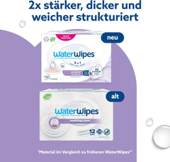 WaterWipes Sensitive+ Lingettes humides apaisantes, 720 unités (paquet de 12), 3 en 1 nettoyantes, soignantes et apaisantes, 99 % d'eau avec extrait de plante, lingettes humides pour bébé sans parfum