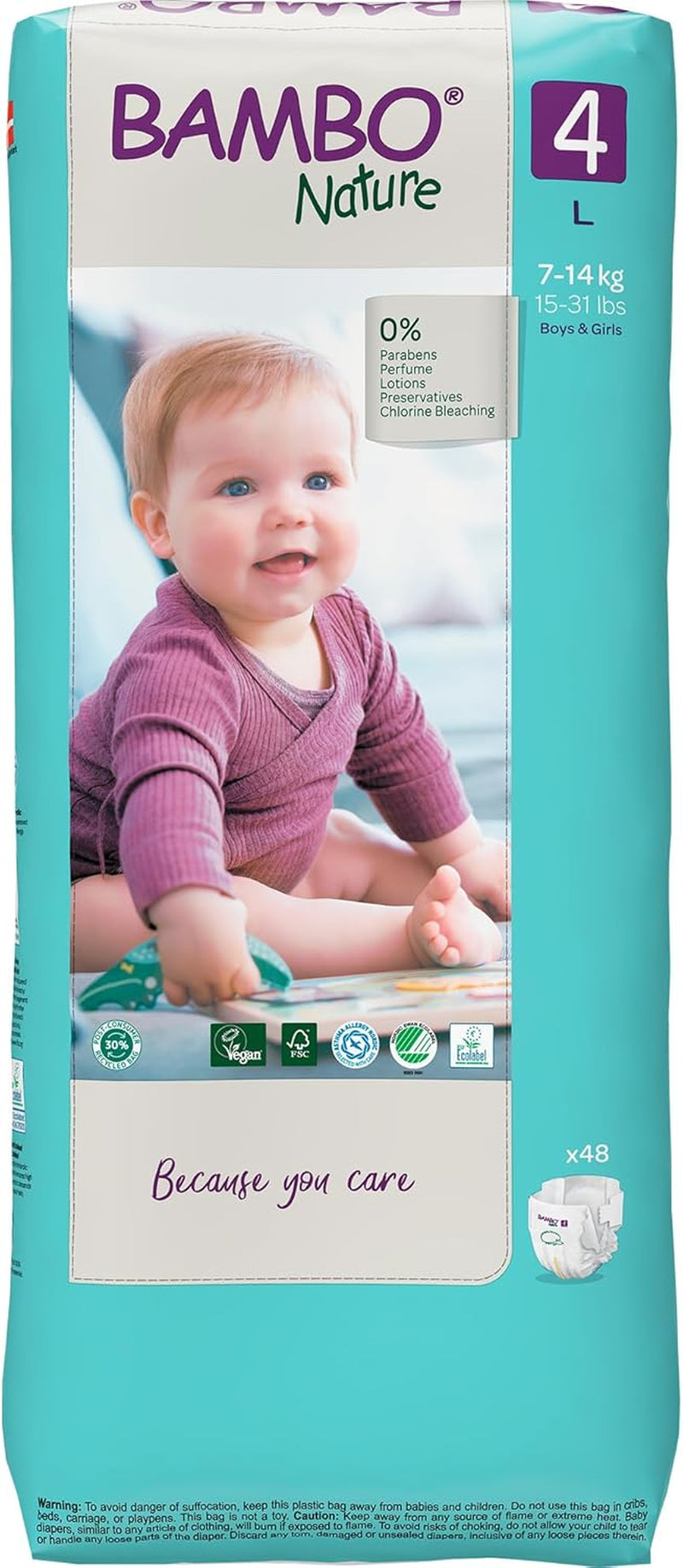 Couches bébé Bambo Nature, taille 4 (7-14 kg) - 48 pièces. Couches haut de gamme avec protection améliorée contre les fuites | Confort et liberté ultimes pour les enfants actifs | Couches testées dermatologiquement